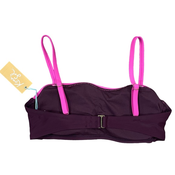 Kona Sol Burgundy Pink Colorblock Square Neck Bandeau Bikini Swim Top Sz Medium - Picture 5 of 10